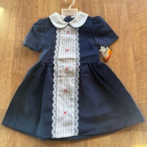 Vintage girls floral lace peter pan collared dress. New old stock with tags